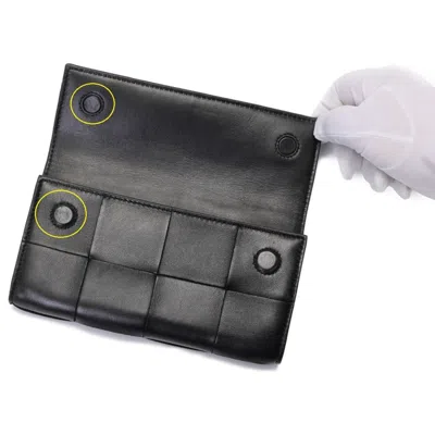 Pre-owned Bottega Veneta Black Leather Long Wallet (bi-fold) ()