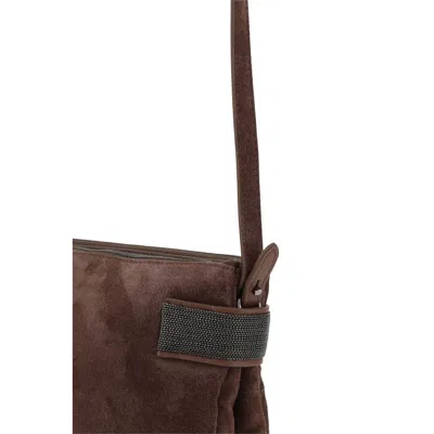 Brunello Cucinelli Women Suede Leather Shoulder Bag In Brown
