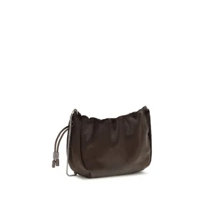 Brunello Cucinelli Women Mellow Mini Ponyhair Shoulder Bag With Precious Chai In Brown