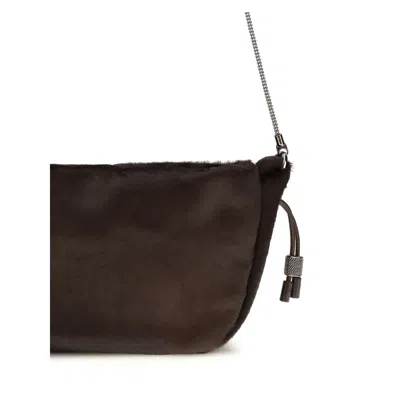 Brunello Cucinelli Women Mellow Mini Ponyhair Shoulder Bag With Precious Chai In Brown