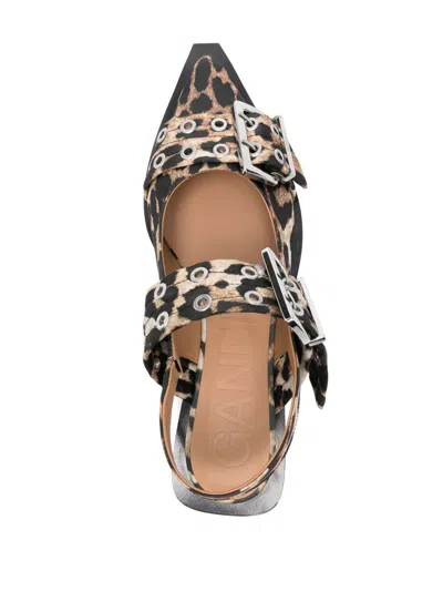 Ganni Leopard Print Slingback Ballets In Multi