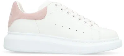 Alexander Mcqueen White Low Top Sneakers With Contrasting Heel With Logo Lettering In Leather Woman In Multi