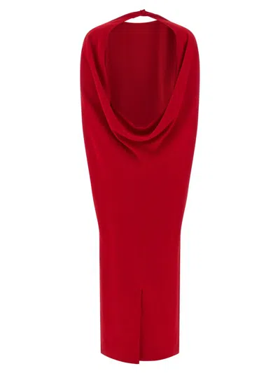 Alberta Ferretti Women Red Long Dress With Hooded Sleeves And Cut Out On The Back In Fabric Woman