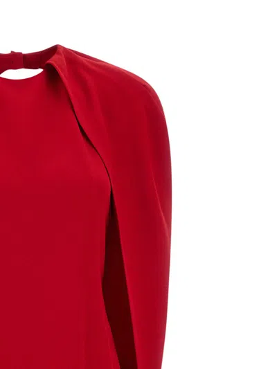 Alberta Ferretti Women Red Long Dress With Hooded Sleeves And Cut Out On The Back In Fabric Woman