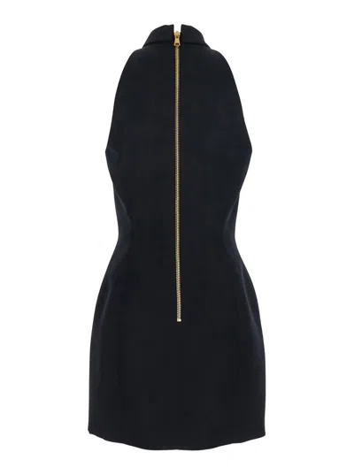 Balmain Black Wool Mini Dress In Black