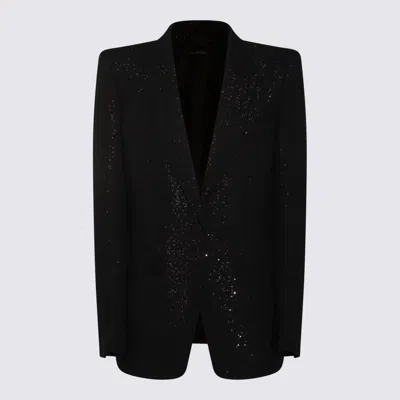 Tom Ford Single-breasted Wool Blend Crepe Jacket With Sequins In Black