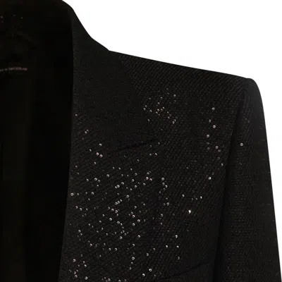 Tom Ford Single-breasted Wool Blend Crepe Jacket With Sequins In Black