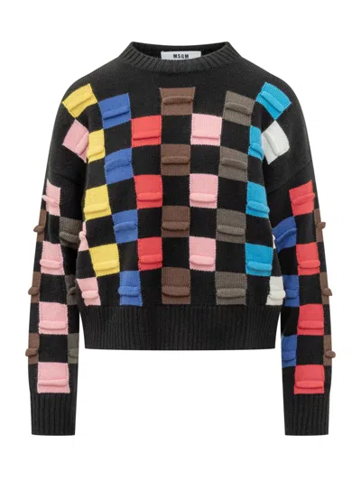 Msgm Check-pattern Sweater In Black