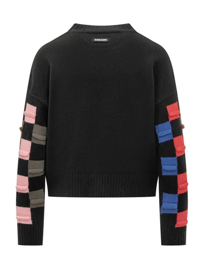 Msgm Check-pattern Sweater In Black