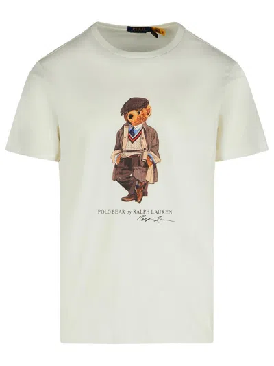 Polo Ralph Lauren White Polo Bear T-shirt Custom Slim-fit In Yellow