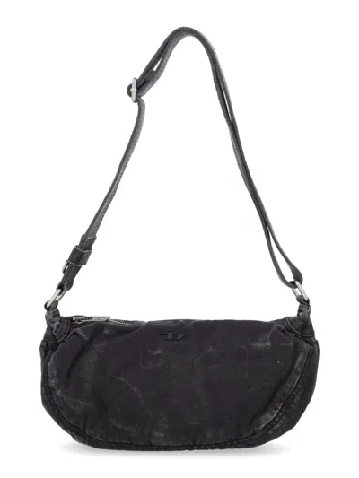 Diesel Rave Embossed-logo Shoulder Bag In Black