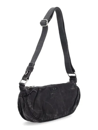Diesel Rave Embossed-logo Shoulder Bag In Black