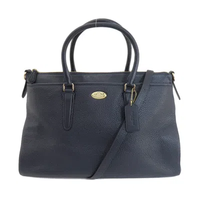 Pre-owned Coach Navy Leather Handbag Shoulder Bag () In Blue