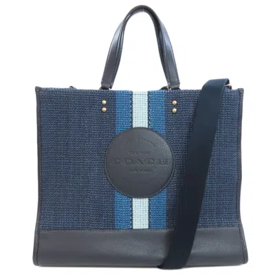 Pre-owned Coach Navy Straw Tote Bag () In Blue