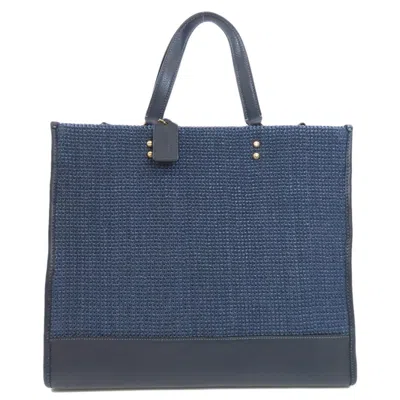 Pre-owned Coach Navy Straw Tote Bag () In Blue