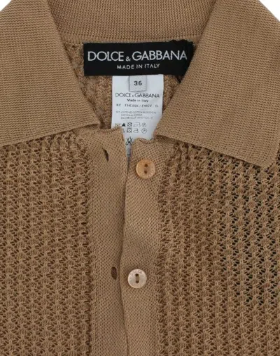 Dolce & Gabbana Beige Knitted Cotton Polo Cardigan Sweater In Brown