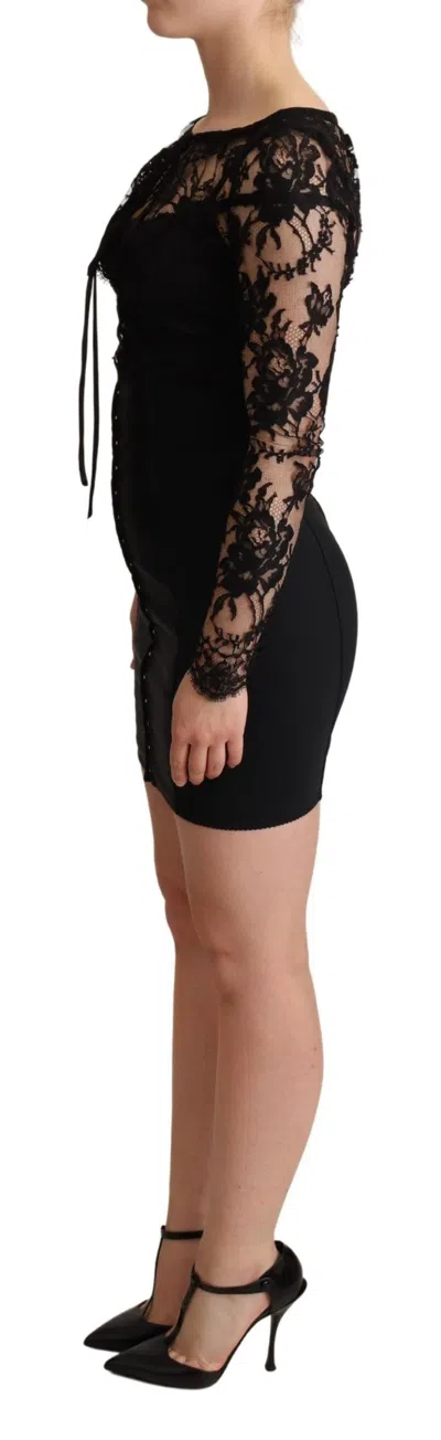 Dolce & Gabbana Black Fitted Lace Top Bodycon Mini Dress In Black
