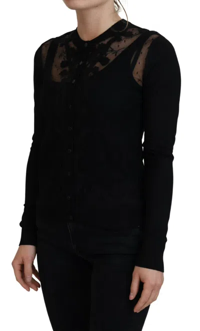 Dolce & Gabbana Black Floral Lace Button Cardigan Sweater In Black