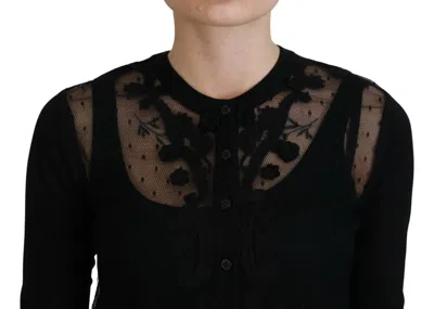 Dolce & Gabbana Black Floral Lace Button Cardigan Sweater In Black
