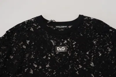 Dolce & Gabbana Black Floral Lace Cotton Shift Mini Dress In Black