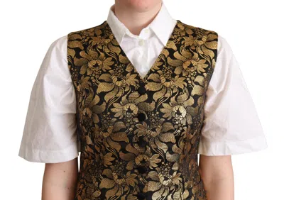 Dolce & Gabbana Black Gold Jacquard Silk Waistcoat Vest In Black