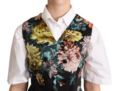 Dolce & Gabbana Black Jacquard Floral Waistcoat Vest In Multi