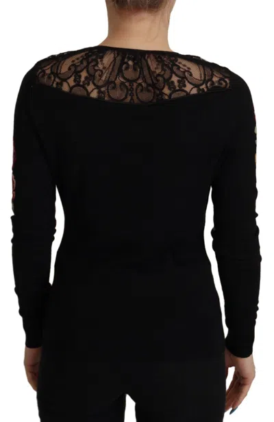 Dolce & Gabbana Black Lace Angel Roses Cardigan Sweater In Multi