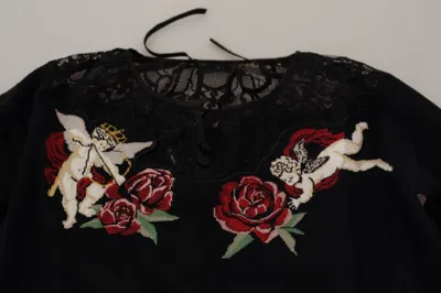 Dolce & Gabbana Black Lace Angel Roses Cardigan Sweater In Multi