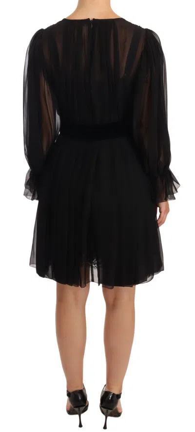 Dolce & Gabbana Black Mesh Pleated Mini Silk Stretch Dress In Black