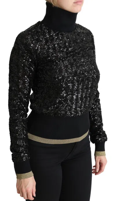 Dolce & Gabbana Black Sequined Knitted Turtle Neck Women's Sweater In Black