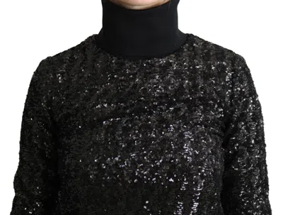 Dolce & Gabbana Black Sequined Knitted Turtle Neck Women's Sweater In Black
