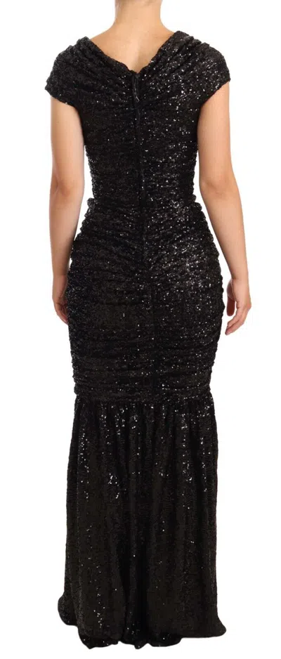 Dolce & Gabbana Black Sequined Open Shoulder Long Gown Women's Dress In Black
