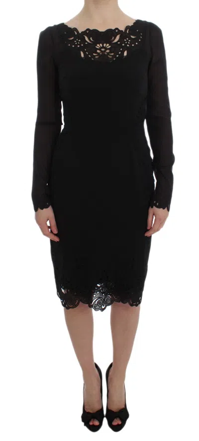 Dolce & Gabbana Black Silk Stretch Sheath Dress In Multi