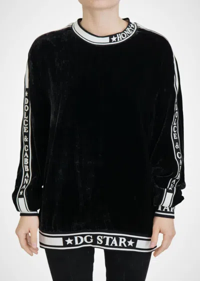 Dolce & Gabbana Black And White Dg Star Sweater In Mixed Silk In Black