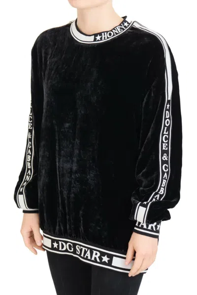 Dolce & Gabbana Black And White Dg Star Sweater In Mixed Silk In Black