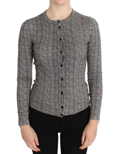 Dolce & Gabbana Black White Wool Top Cardigan Sweater In Gray