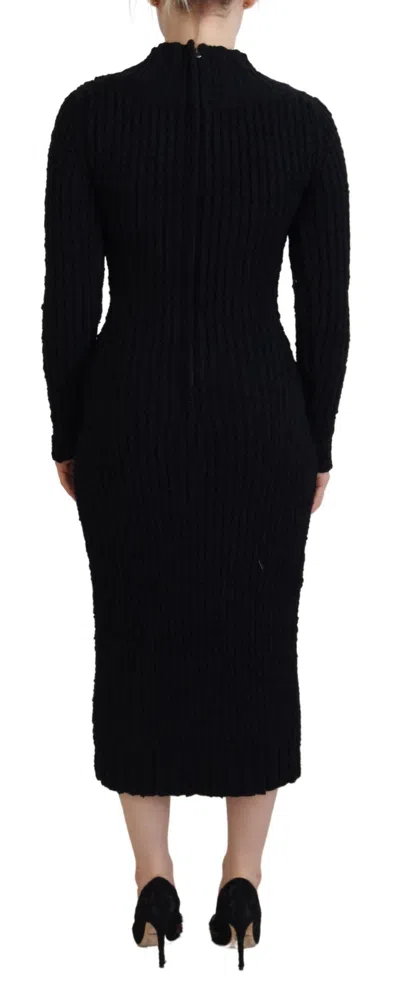 Dolce & Gabbana Black Wool Knitted Sheath Sweater Women's Dress In Black