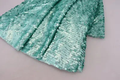 Dolce & Gabbana Blue Sequined Pleated Aline Midi Nylon Women's Dress In Multi