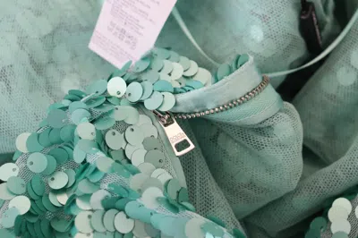 Dolce & Gabbana Blue Sequined Pleated Aline Midi Nylon Women's Dress In Multi