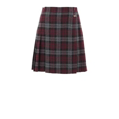 Dolce & Gabbana Bordeaux Wool Mini Skirt In Burgundy