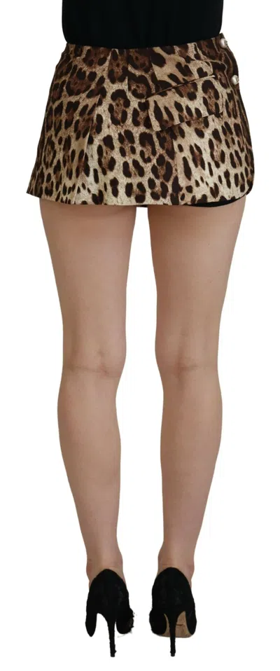 Dolce & Gabbana Brown Leopard Print Wool A-line Mini Skirt In Brown