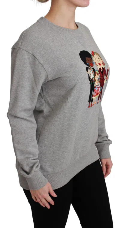 Dolce & Gabbana Gray #dgfamily Cotton Pullover Sweater In Gray