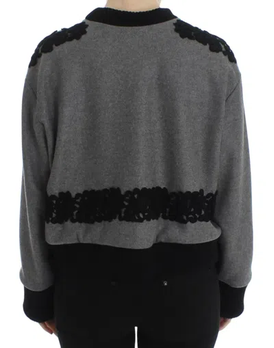 Dolce & Gabbana Gray Black Lace Wool Cashmere Sweater In Multi
