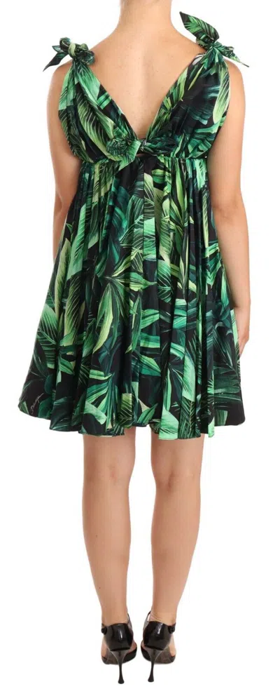 Dolce & Gabbana Elegant Flared Mini A-line Dress In Green Leaf Print In Green