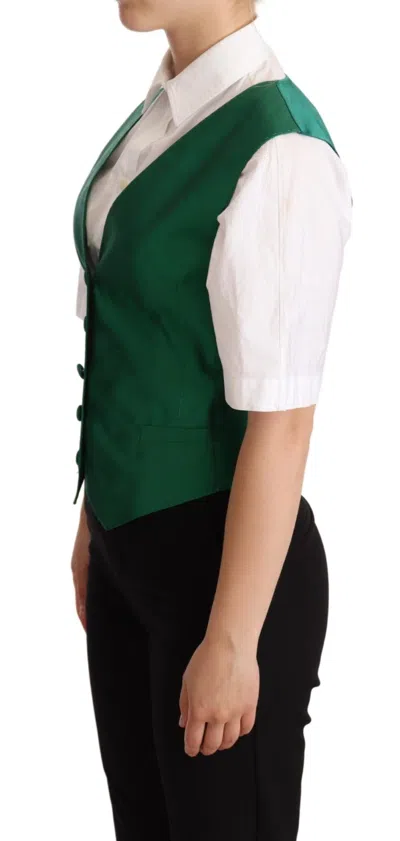 Dolce & Gabbana Green Silk Satin Sleeveless Waistcoat Vest In Green