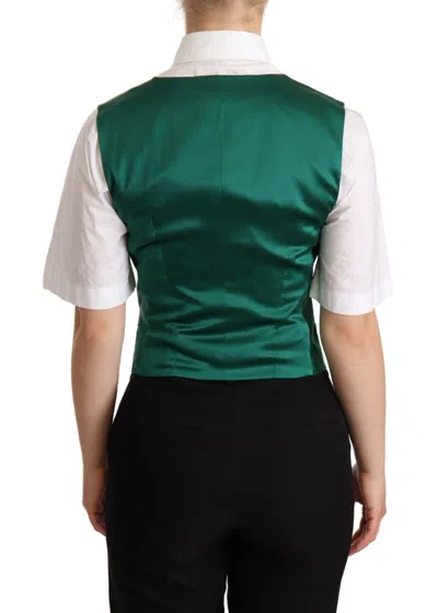 Dolce & Gabbana Green Silk Satin Sleeveless Waistcoat Vest In Green
