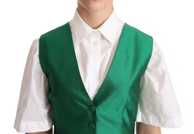 Dolce & Gabbana Green Silk Satin Sleeveless Waistcoat Vest In Green