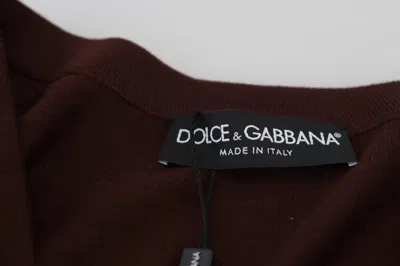 Dolce & Gabbana Maroon Wool Knit Deep V-neck Cardigan Sweater In Burgundy