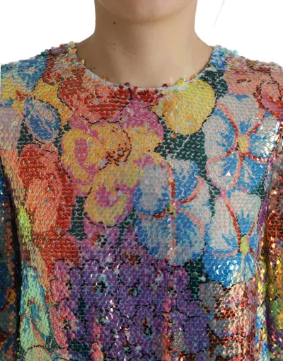 Dolce & Gabbana Multicolor Floral Sequined Shift Mini Women's Dress In Multi
