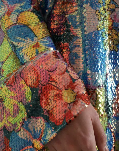 Dolce & Gabbana Multicolor Floral Sequined Shift Mini Women's Dress In Multi